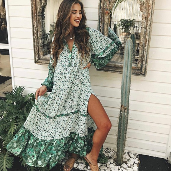 New Bohemian Gypsy Floral Maxi Beach Dress - Picture 5 of 12